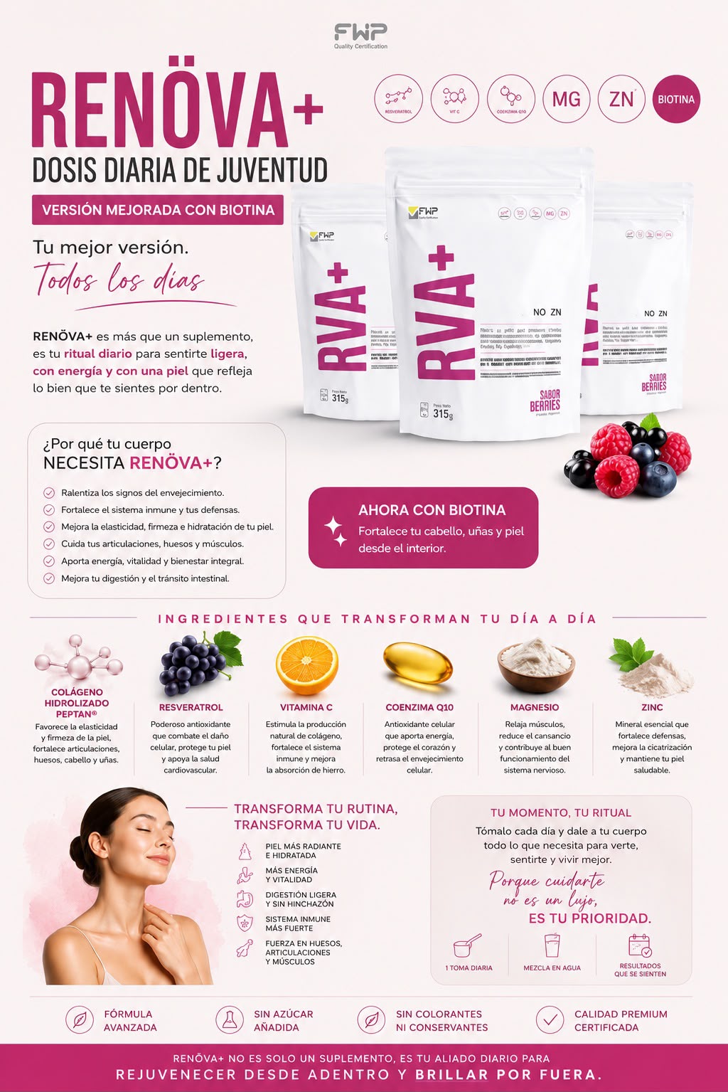 RENÖVA+ – Colágeno Hidrolizado Premium 315 gr Berries